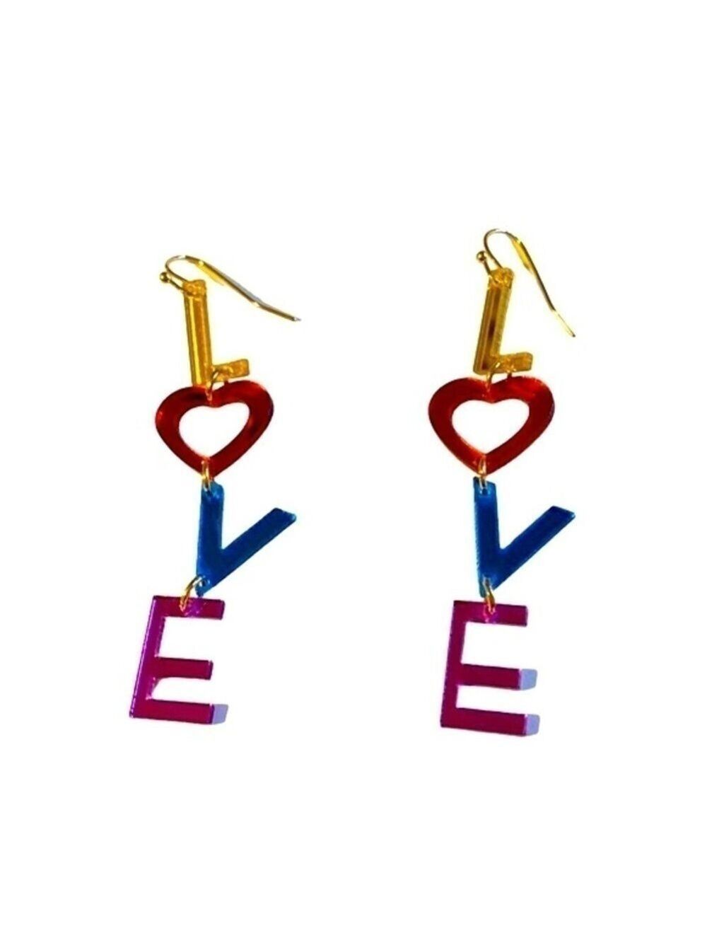 ACRYLIC LOVE Multicolor Shiny Letter Drop Dangle Pierced Earrings - Picture 3 of 5